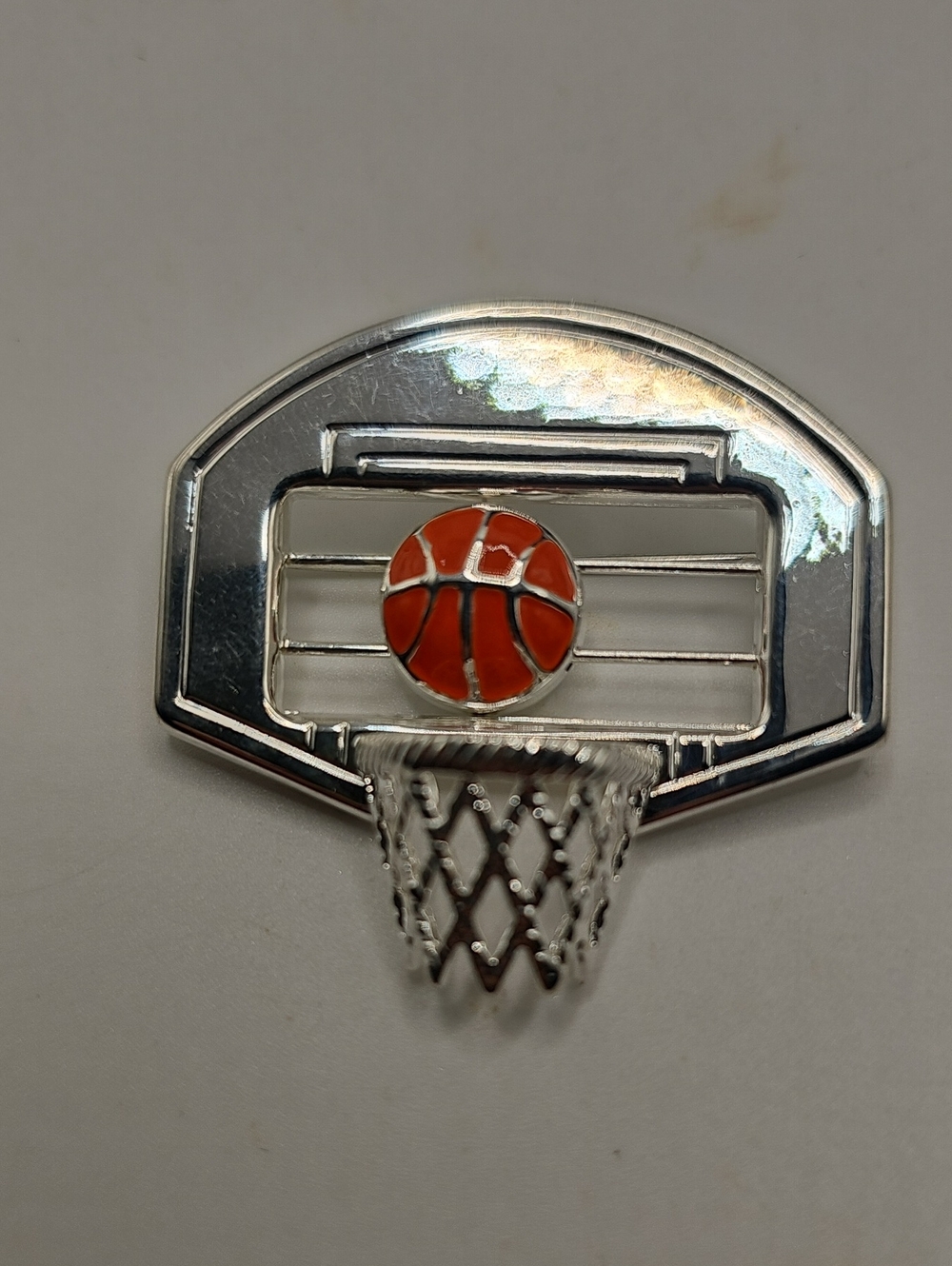 Silver Basketball Hoop Lapel Pin with Or Brooch By Best Orange Ball
